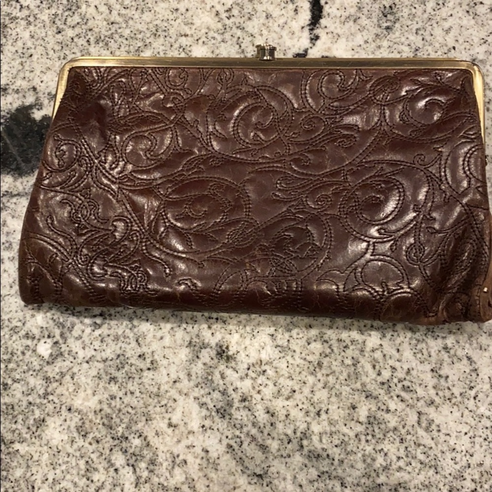 HOBO Embroidered Clutch Brown Oversized